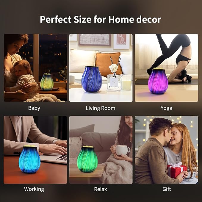 Inrorans Glass Electric Wax Melt Warmer Oil Burner with Stable Heating PTC Reusable Silicone Tray 7 Colorful Changing Led Light Night Light Scent Warmer for Home Fragrance Warmers-Blue Silk Timer