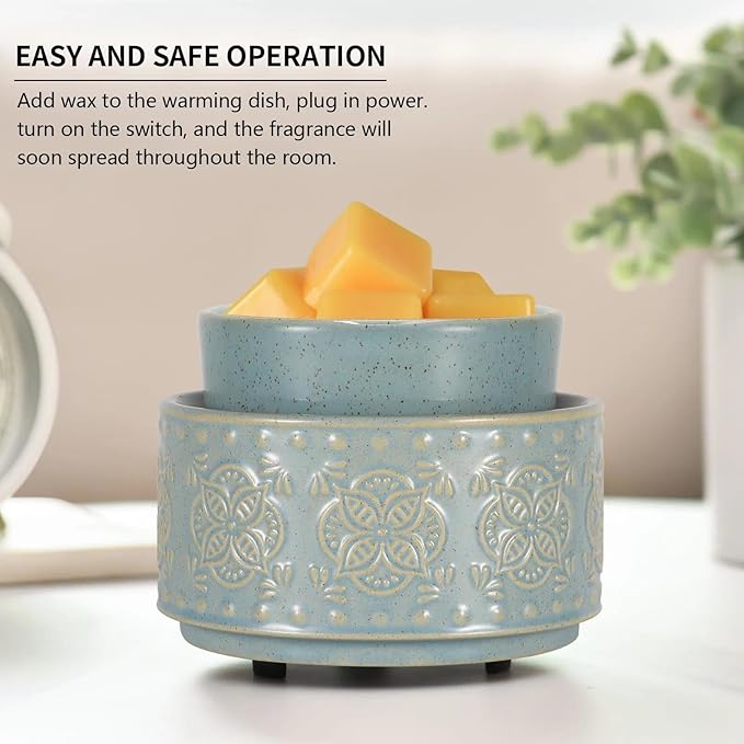 mocosa Ceramic Wax Warmer Wax Melt Warmer for Scented 3-1 Electric Candle Warmer Home Fragrance Wax Burner for Mom Women(Black-Fan Shaped)