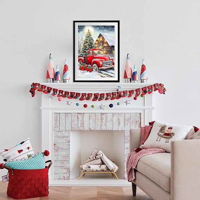 Genius maker Christmas Red Truck Diamond Painting Kits for Adults, 5D Diamond Art Kits for Adults Beginners, DIY Full Drill Gem Art Diamonds Painting Pictures Crafts Kit for Home Wall Decor 12x16inch