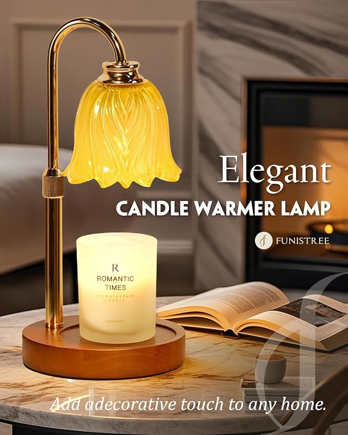 Candle Warmer Lamp, Gold Candle Lamp Warmer with Timer & Dimmer with 2 Bulbs, Dimmable, Birthday Gifts for Women Mom, House Warming Gifts New Home Bedroom Decor, Height Adjustable