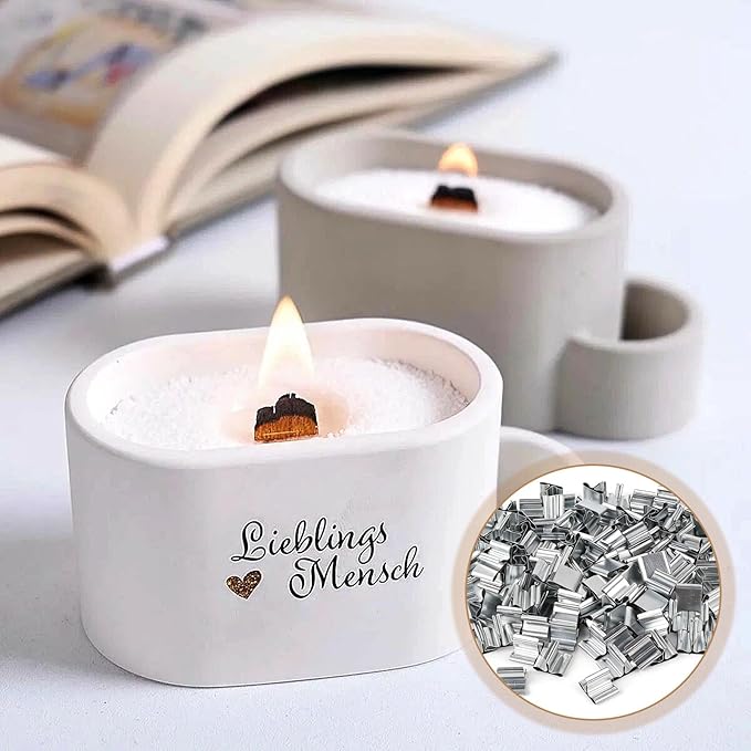 600 Pcs Wick Clips for Candle Making, Silver Metal Wicks Bases with 200 Pcs Adhesive Sticky Back Dots, Wood Wick Holder Base for DIY Candle Making - Strong Grip & No-Slip Design