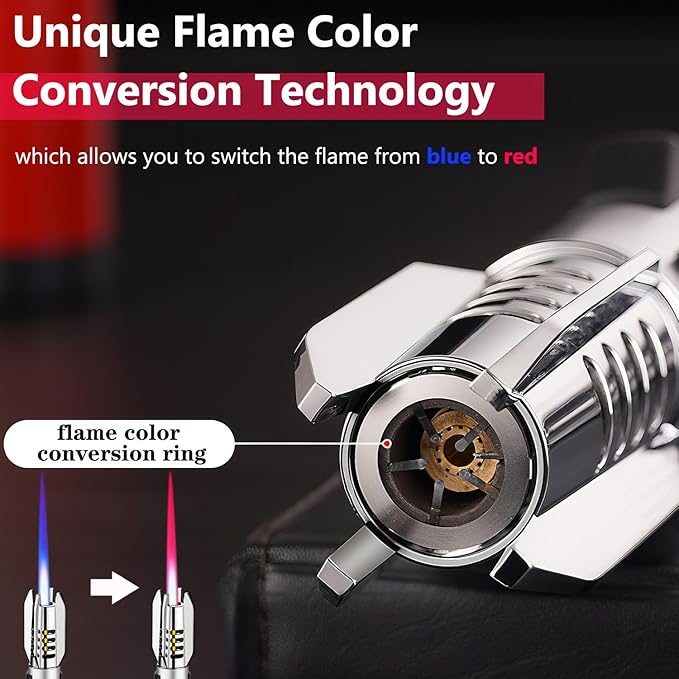 Large Torch Lighter, Windproof Butane Lighters with Flame Adjustable, Refillable, Jet Flame, Flame Switch Lock, Cool Lighter for Men.(Gas Not Include)