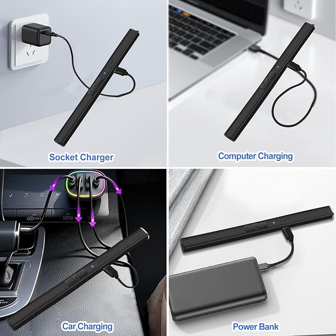 Electric Candle Lighter Rechargeable Windproof Flameless Gifts for Men Husband Dad Dual Arc Stocking Stuffers for Men Him Women Camping Kitchen USB Lighters with Safety Lock Valentines