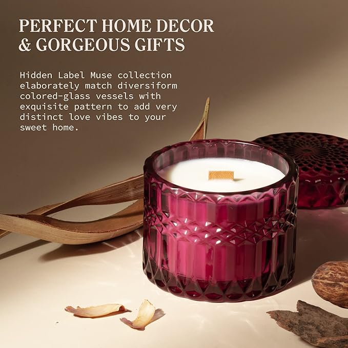 Wild Fig & Cassis Scented Candles, Crackling Wood Wick Soy Candles, Muse Collection 7.4oz Glass Jar Decorative Candle, Candles Gifts for Women