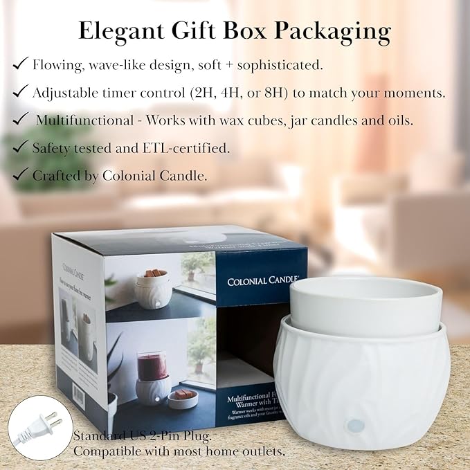 Colonial Candle Wax Melt Warmer with Timer, 3-in-1 Electric Wax Melter for Scented Wax Melts, Cubes, and Tarts | Home, Office, Bedroom, Gift & Décor