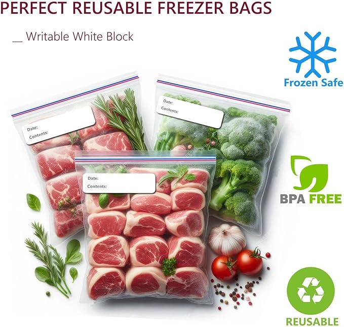 Large Plastic Bags With Zipper Top and Writable White Block, 2 Gallon,13x15in,2-Mil Thick,25 Pack,Storage Bags for Clothes,Travel, Moving, Reusable,Heavy-Duty,BPA-Free, Clear Plastic
