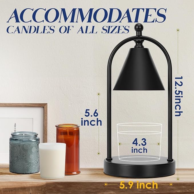 Soilsiu Candle Warmer Lamp with Timer, Electric Black Candle Warming Light for Bedroom, Dimmable Wax Melts Warmer for Home Decor Beside Lamp Gifts for Women (2 Bulbs Included)