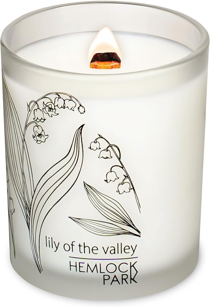 Hemlock Park Frosted Jar Wood Wick Candle Handcrafted with Natural Coconut Wax (Standard 7.2 oz, Lily of The Valley)
