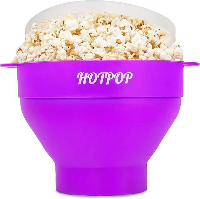 The Original Hotpop Microwave Popcorn Popper, Silicone Popcorn Maker, Collapsible Bowl BPA-Free and Dishwasher Safe- 20 Colors Available (Purple)