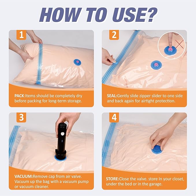 Travel Vacuum Storage Bags with Rechargeable USB Air Pump, Space Saver Vacuum Seal Bags for Luggage, Sealer Compression for Clothes, Comforters, Blankets, Bedding, 10 Combo