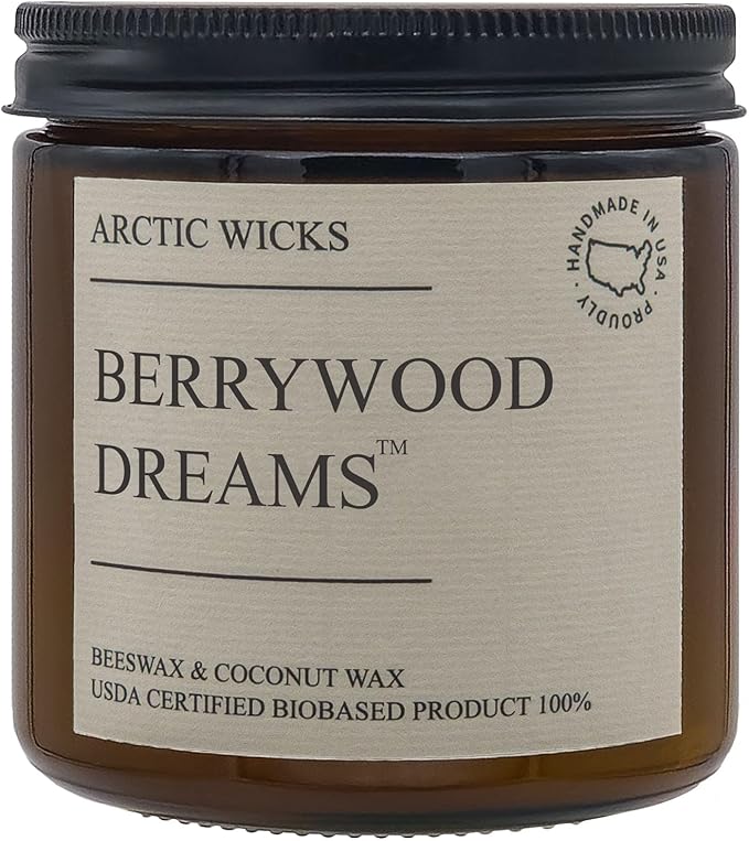 Berrywood Dreams Candle | Arctic Wicks 16oz Coconut & Beeswax Candles | Amber Scented Berry Candles for Fall, Winter, Holidays, Gifts, Non-Toxic, Sustainable | USDA Certified 100% Biobased