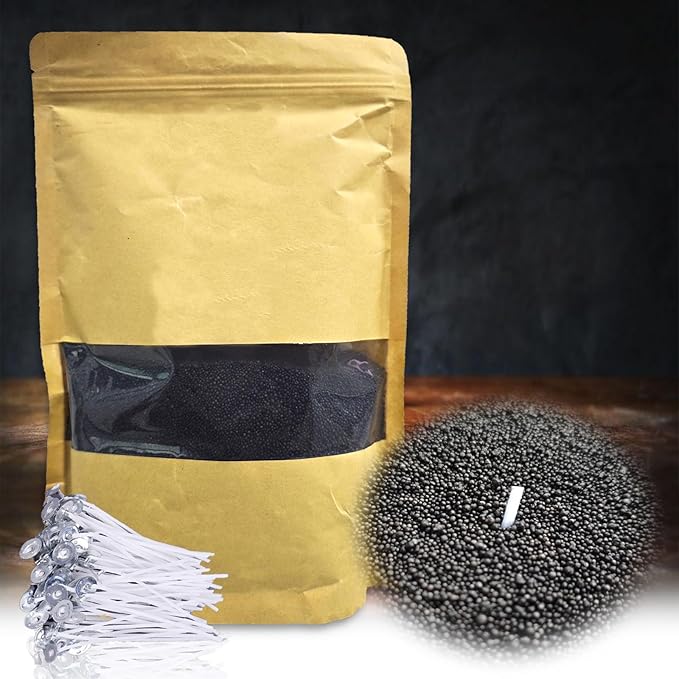 DRMAISON Pearled Candle Wax Sand DIY Kit - 17.6 oz, Black, Non-Toxic&Smoke-Free, Refillable with 30 Wicks, Long-Lasting Flame, Highly Customizable for Wedding, Party&Holiday Decor