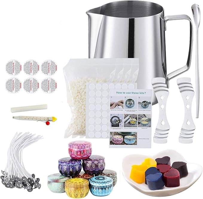 Candle Making Kit Supplies Complete Candle Making Scented Essential Oil Candle Starter Kit with Fragrance Scents Including Stainless Steel Cup Beeswax Wick Clips Color Blocks TH0JY-1210