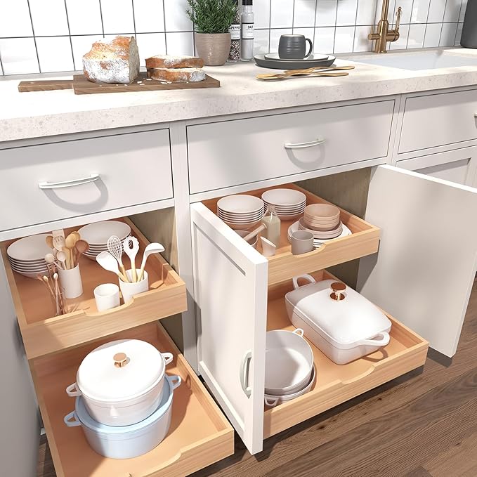 Pull Out Drawers for Kitchen Cabinets, Pull Out Cabinet Organizer, Fully Assembled Wood Cabinet Pull Out Drawer, Fast and Easy DIY Installation, 11”W x 21”D