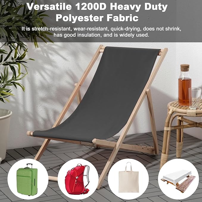 Thickened Waterproof Canvas Fabric by The Yard 1200D 58" W Outdoor Upholstery Material Heavy Duty Fabric Water Resistant Sewing Material for Chair Patio Cushion Purse Bag 6 Yard Grey