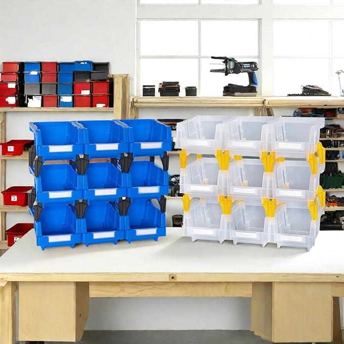 Small Plastic Stackable Hanging Storage Bins,5-1/3"X4-1/5 X3,Blue, 9 pack,