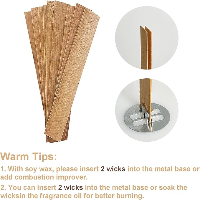 230 PCS Wooden Candle Wicks for Candle Making 0.5mm Natural Candle Wood Wicks Wick Stickers Wick Clips Candle Cores kit for DIY Candle Making Craft