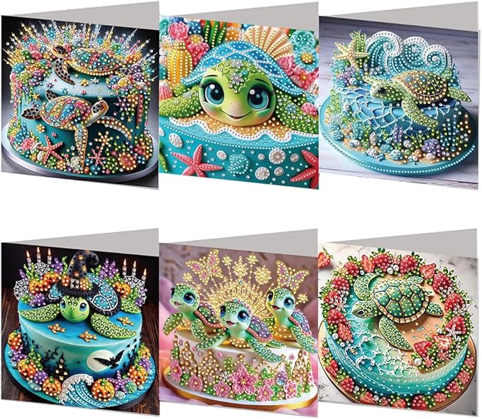6PCS DIY Xmas Art Greeting Cards Congratulations Cards & Gifts (Turtle) for Home Wall Decor and Office Display Perfect DIY Craft Gift for Adults and Kids