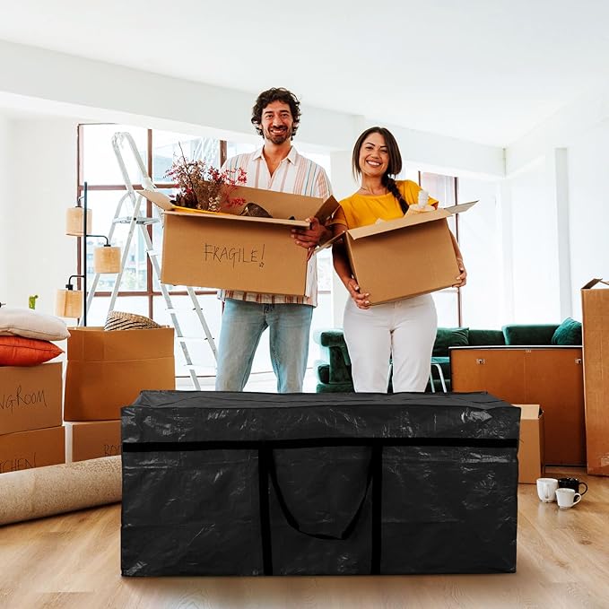 4 Pcs 96 Gallon Extra Large Moving Bags Heavy Duty Storage Bag with Strong Zipper Handle Foldable XXL Jumbo Storage Tote Packing Moving Box for College Dorm Travel Cloth Duffle (Black)