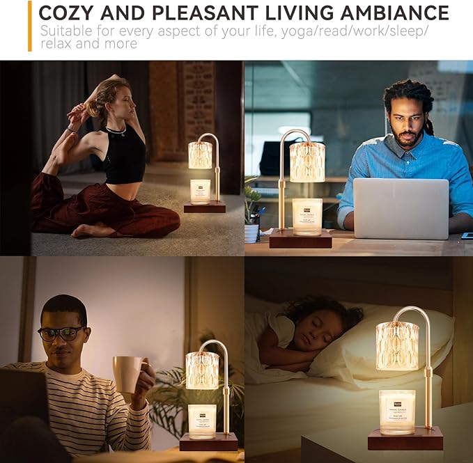 TOACSUCP Candle Warmer Lamp with 3 Bulbs, Adjustable Height Dimmable Candle Warmer with Timer, Compatible with Large Jar Candles, Candle Lamp with Charming Gift Box Ribbon for Her/Him(Walnut)