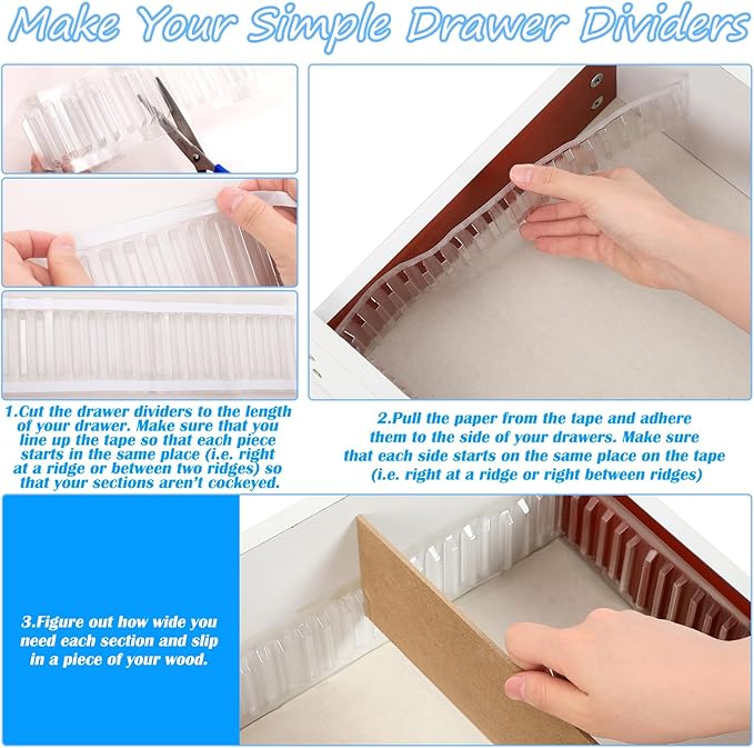 Geelin 120" l x 2-3/4" H Drawer Divider Holder for 1/4" DIY Adhesive Clear Vinyl Drawer Divider Brackets Organizer for Kitchen Bedroom Office Storage