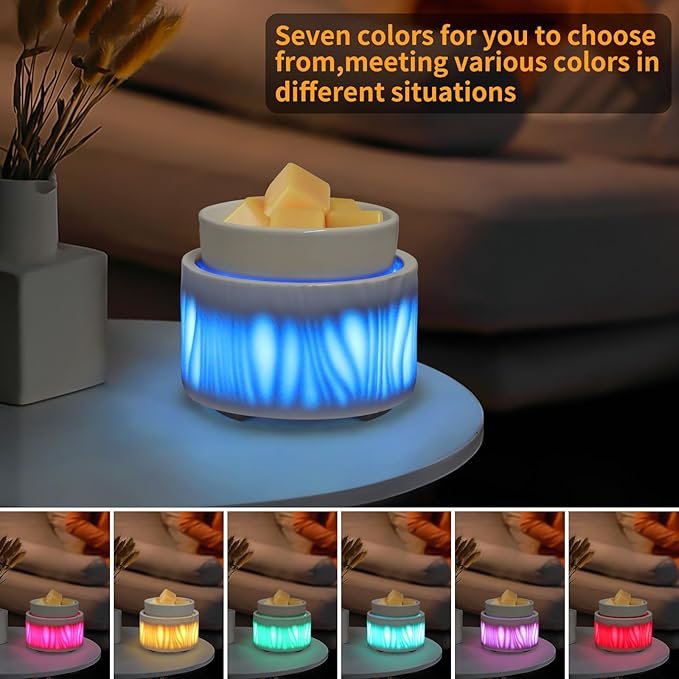 Ceramic Wax Melt Warmer for Scented Wax Warmer with 7 Colors LED Ambiance Light 3-in-1 Electric Fragrance Candle Burner for Home Office Deco Birthday Gifts for Women Girl Mom Daughter 1 pcs