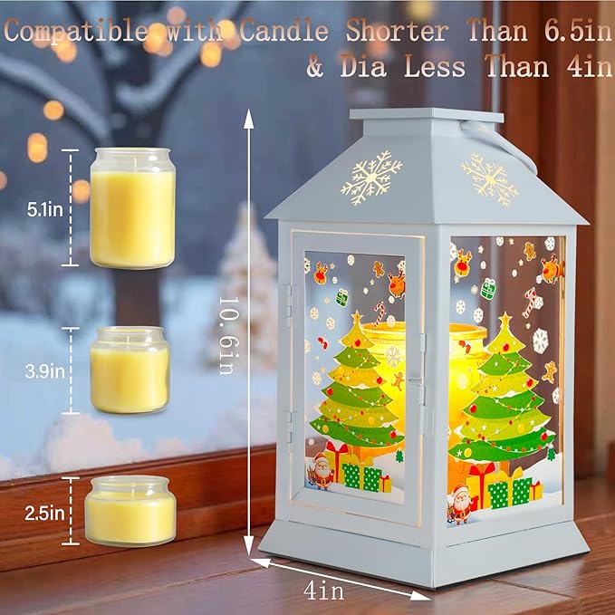 Christmas Candle Warmer Lamp,Electric Candle Lamp Warmer with Timer Dimmable,Compatible with 3 Wick Candles/Large Candel Jar,Rustic Candle Warming Lamp Lantern Farmhouse Style White