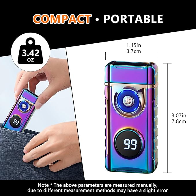 SKRFIRE Plasma Rechargeable Electric Lighter for Candle - Arc Type C Electronic Torch, Windproof Portable Metal With LED Power Display for Camping, Hiking, BBQ (Colour)