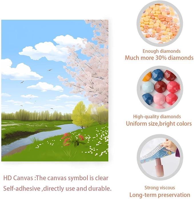 GUAIEUW Spring Grass Growing Diamond Painting Kit 5D Season Themed Diamond Painting - by Number Full Round DIY Art Painting Kit for Adults, Warm Room Decor Personalised Gift 12x16 Inch