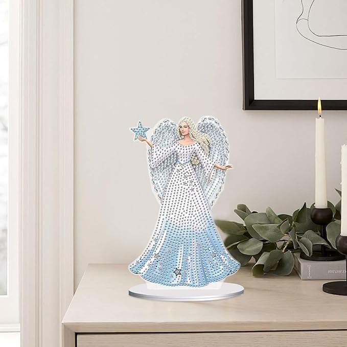 antor DIY Diamond Painting Desktop Ornament Kit, Angel Figurine Acrylic Tabletop Diamond Art Decoration for Adults, Special Shape Crystal Diamond Painting Table Top Home Office Decor