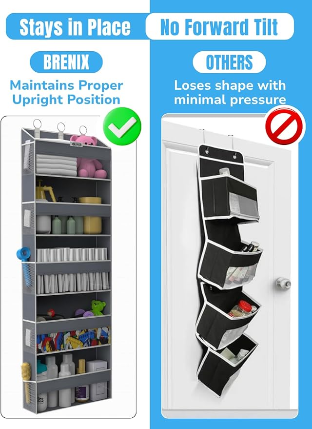 Over the Door Organizer with 5 Large Pockets & 10 Mesh Side Pockets – Durable Hanging Storage for Closet, Bathroom, Bedroom, and Nursery– Space Saving Door Storage with Sturdy Metal Hooks.