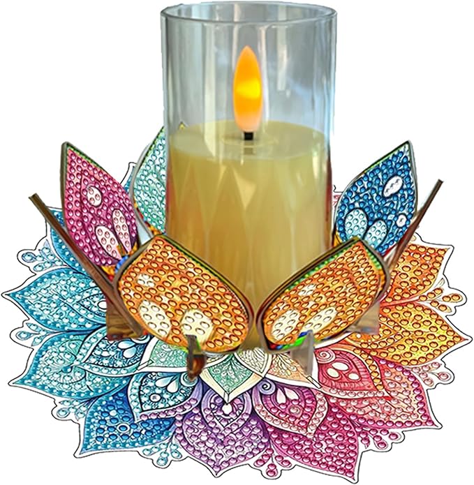 5D DIY Diamond Art Painting PVC Flower Candle Holders Tealight/Tea Light/Votive Candle Holder, for Table Centerpiece Home Décor Party Wedding Dinning-Flower-3
