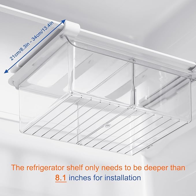 Pull-Out Fridge Drawer Organizer - Under Shelf Storage Bins for Cheese Slices, Deli Meat & Small Items - Space Saving Refrigerator Organizer (2" Height x 12.7" Width)