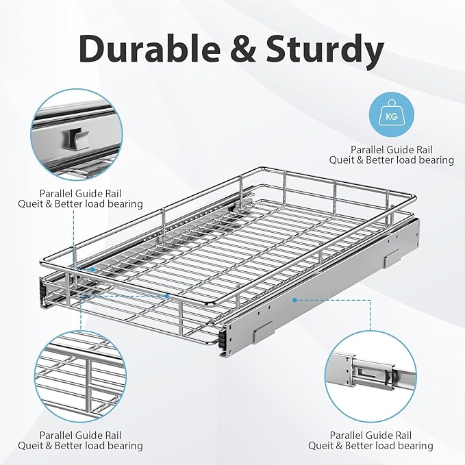 ZOINLIY Pull Out Cabinet Organizer, Versatile Slide Out Kitchen Organizers and Storage,Heavy Duty Drawer Cupboard Storage Basket, Smooth Sliding, Chrome Finish (24.8 * 21inch)