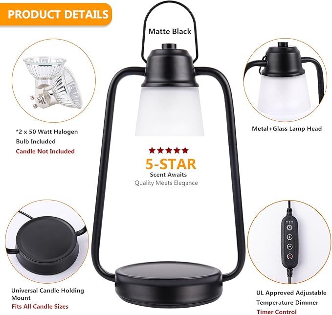 Candle Warmer Lamp with Timer, for Women,Dimmable Electric Wax Melt Warmer for Jar Candles, Vintage Candle Lamp Warmer with 2 Bulbs, House Warming Gifts New Home Decor