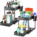 2 Pack Under Sink Organizer with Pull-Out Drawer, 2-Tier Cabinet Storage for Kitchen & Bathroom, Tool-Free Assembly, Fits Cleaning Supplies & Toiletries, Space Saving for Small Cabinets, Black