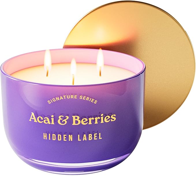 Acai Berries Scented Candle, 18oz Natural Soy Wax, 3-Wick Large Aromatherapy Candles for Home Scented, 70Hour Burn Time, Luxur Candles Gifts for Women and Men
