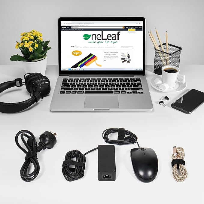 OneLeaf 110PCS Reusable Cable Ties, Adjustable 8-inch Cord Organizer Ties, Multi-purpose Hook Loop Cable Management Wire Ties for Organizing Home, Office, Data Centers, Black