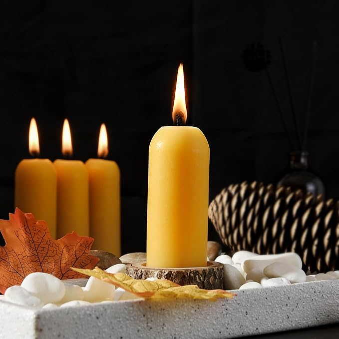 Natural Beeswax Emergency Candles, Long Lasting Burning for Outdoor,Indoor, Emergency, Power Outages - Pack of 15 - Yellow Thin Bees Wax Pillar Candle