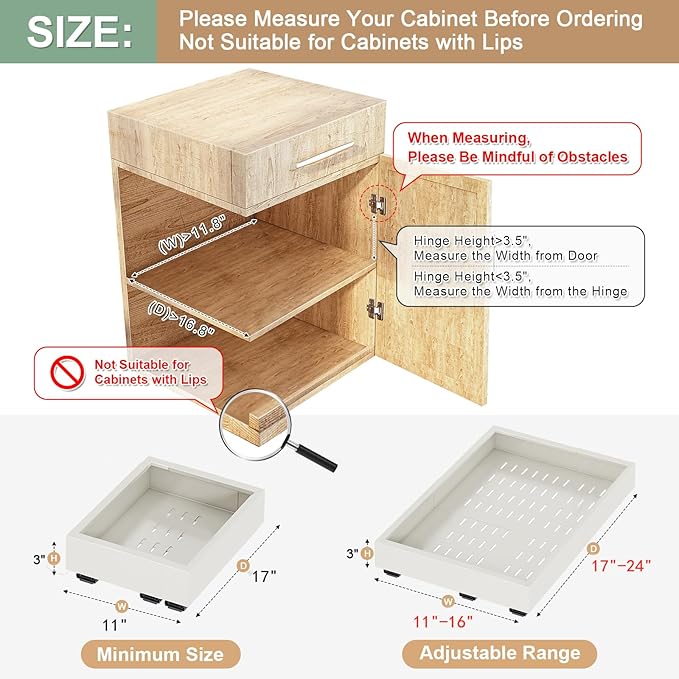 2Pc Pull out Cabinet Organizer,Width (11"-16"),Depth(17"-24") Expandable with 3 Rails,No Drill Roll out Drawers,Adhesive Sliding Drawers,Slide out Shelves for Cabinets Without Lip,Kitchen,Pantry,White | Expandable, 3 Rails, No Drill, Roll out Drawers, ...
