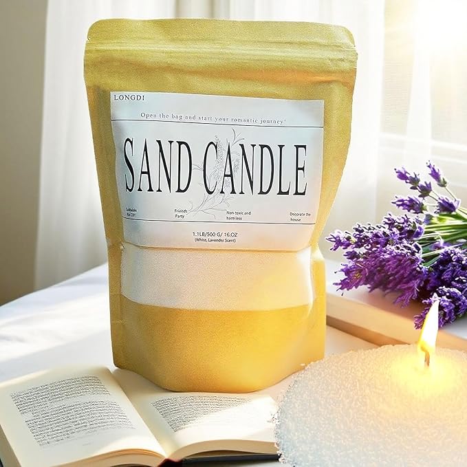 LONGDI Pearl Candle Sand with Wick, 18 oz Scented Sand Candle with 25 Wax Wicks for DIY, Christmas, Friends Party, Decoration, Holiday Gifts. (White, Lavender Scent)