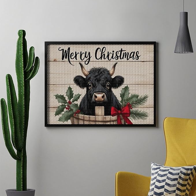 AIVKIEJK Diamond Painting Kits for Adults - Highland Cow Merry Christmas Painting DIY 5D Full Drill Diamond Dots Paintings with Diamonds Gem Art and Crafts Home Decor 12"x16"