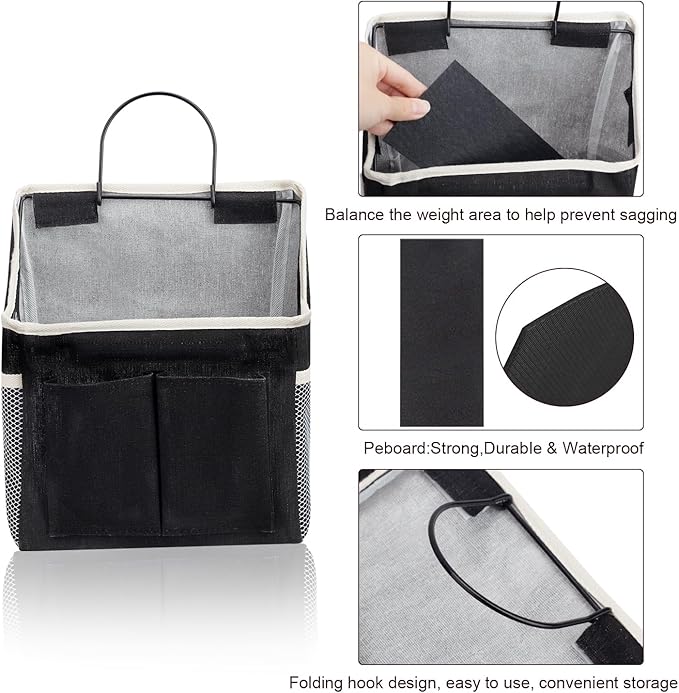LYroo 2 Pack Black Wall Hanging Storage Organizer Basket with Pockets for Bathroom Bedroom Kitchen Dorm Room Essentials Rv Storage and Organization