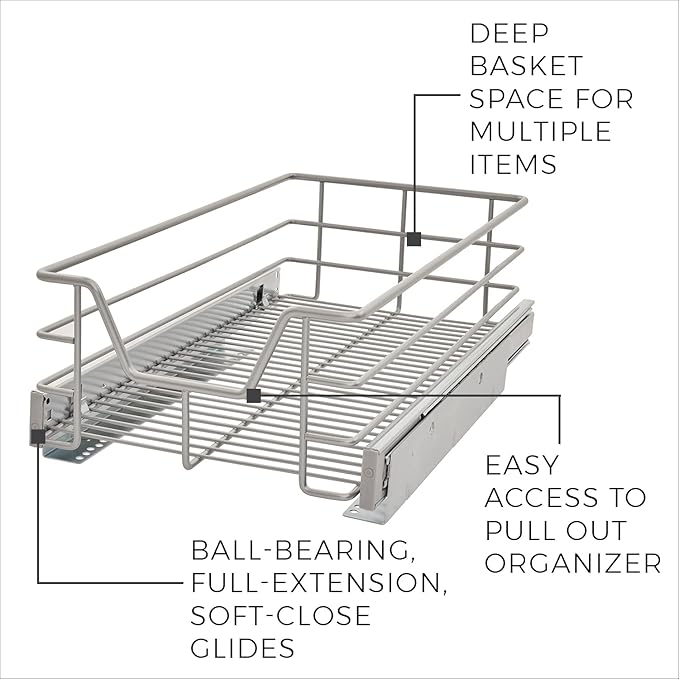 ClosetMaid 32101 Premium 11.5-Inch Wide Kitchen Single Tier Cabinet Pull Out Basket, Platinum