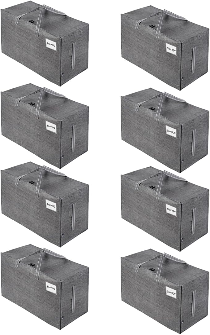 VENO 8 Pack Extra Large Heavy Duty Moving Bags with Wide Opening & Reinforced Handles, Reusable Storage Tote Bags with Strong Zippers for Clothes, College Dorm Essentials & Moving Supplies