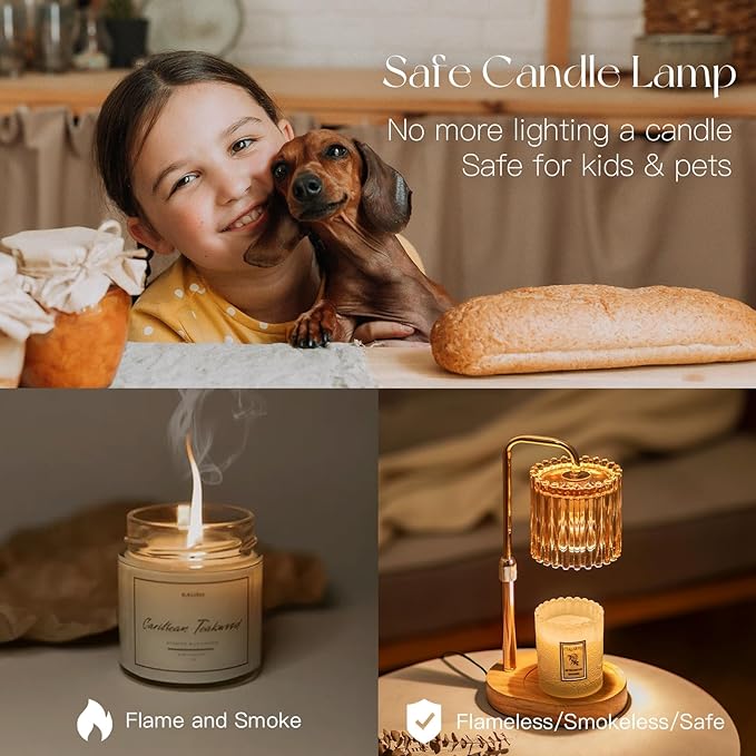 Candeldo Candle Warmer Lamp with Timer: Gold Candle Warming Lamp Height Adjustable Wax Melt Warmer Dimmable Modern Farmhouse New Home Bedroom Decor Mothers Day Housewarming Gift for Women