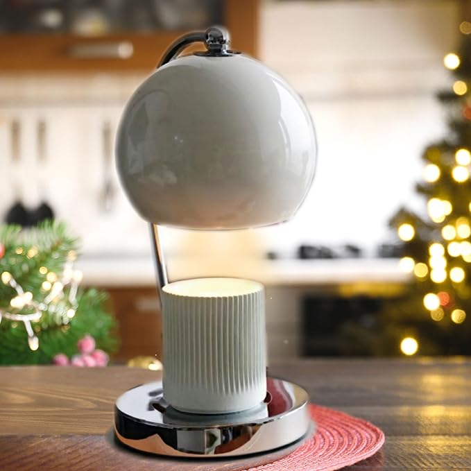 Modern Candle Warmer Lamp, Wide Base Candle Warming Lamp with Timer and Dimmer, Adjustable Wax Burner Light Top Down for Wax Melting, Home Art Decor (White)