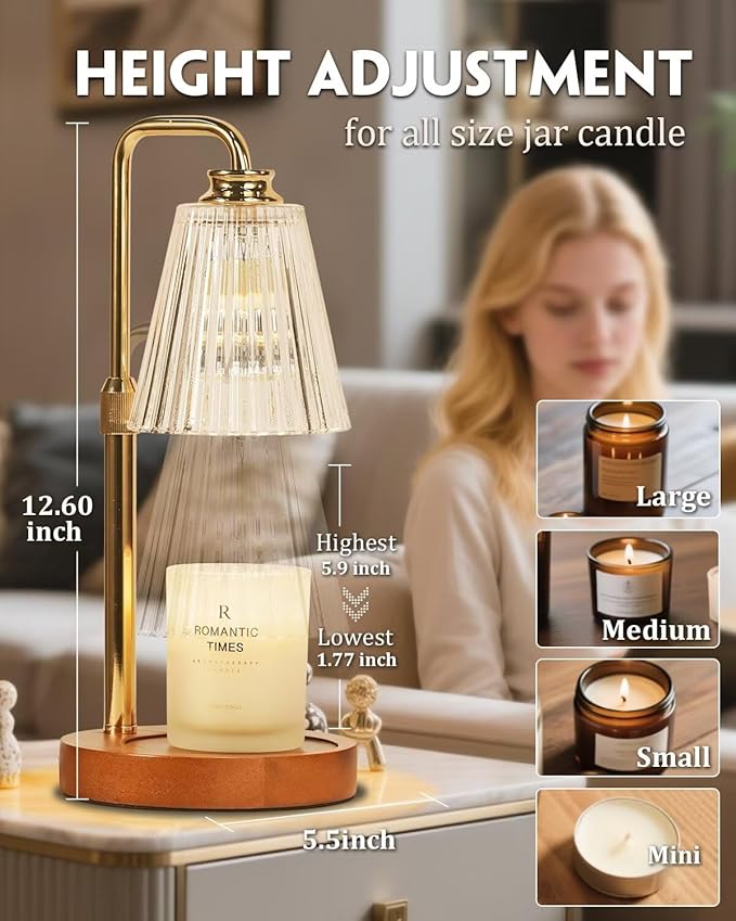 Candle Warmer Lamp with Timer Dimmable Crystal Vertical Stripe,Mothers Day Birthday Gifts for Women Mom, Adjustable Candle Warmer with 2 Bulbs, Candle Lamp for Jar Candles, House Warming Home Decor