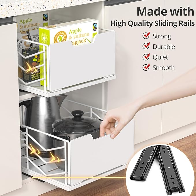 ZOINLIY Pull Out Cabinet Organizer, Pantry Slide Out Drawer Organizer with Adhesive Strips, Heavy Duty Under Sink Organizer, Storage and Organization for Kitchen, Bathroom, 15.7" D x 11.8" W x 6.7" H