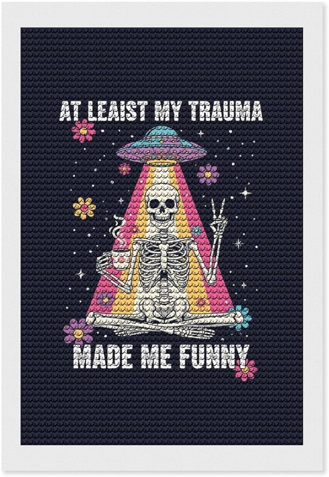 KIVJMSIDJA Skull Skeleton “At Least My Trauma Made Me Funny” Diamond Art Kits for Adults for Beginners, 5D Full Diamond Art Paint 8"x12"